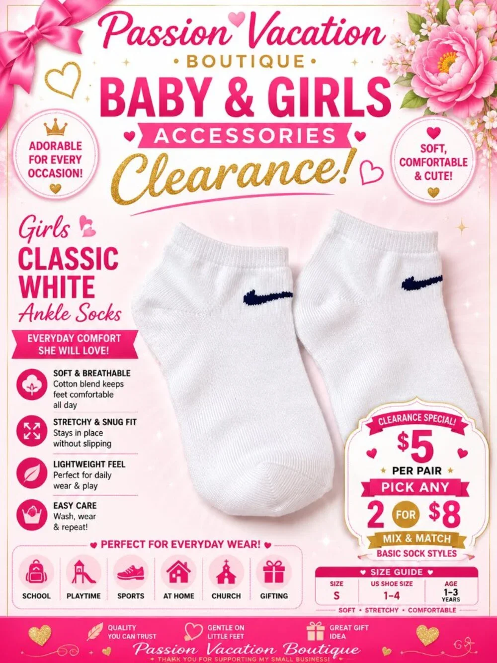 Nike Baby White Ankle Socks | Classic Logo Socks | 12–24 Months